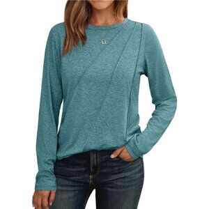 Pleated Detail Crewneck Top – Lightweight Loose Fit Tunic Blouse